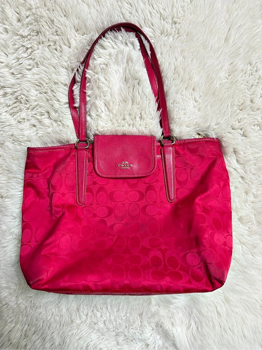 Coach Signature Stitch Quilted Nylon Tote Pink